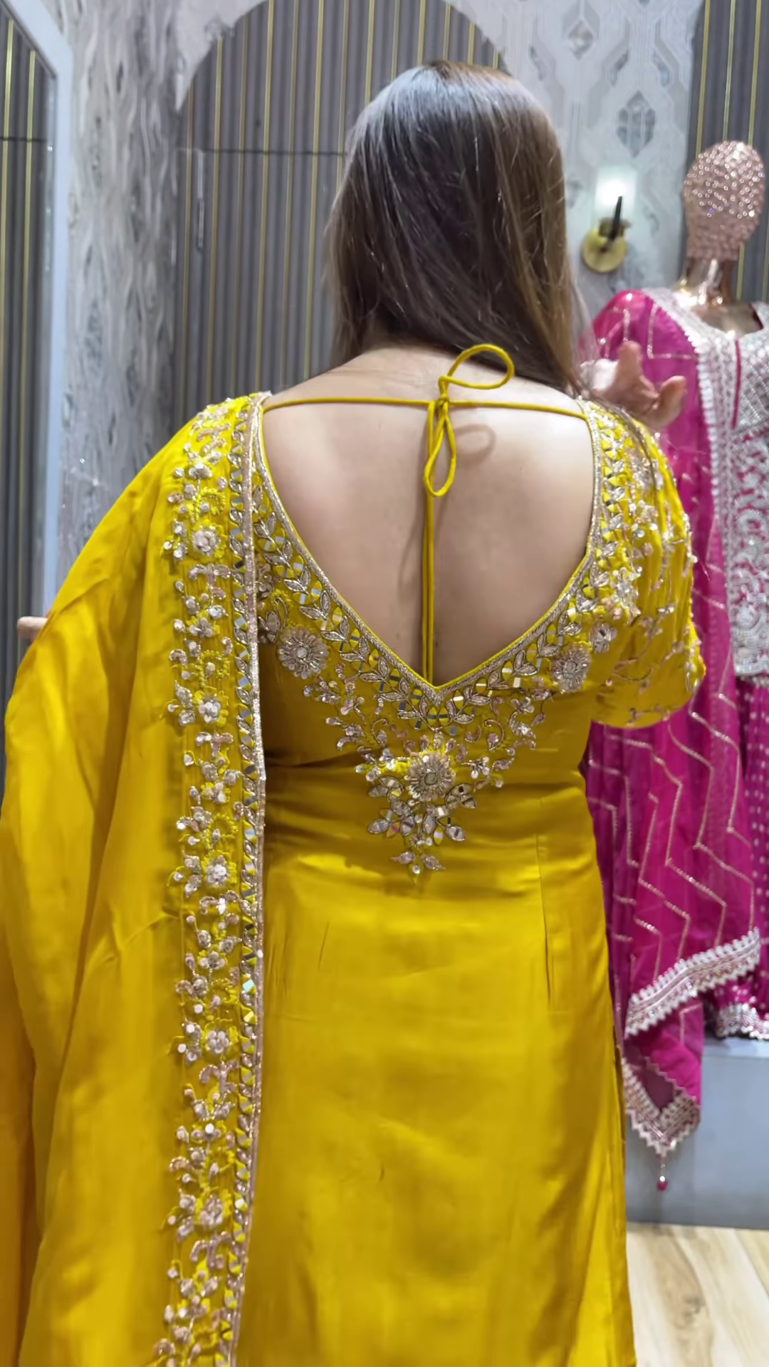 Women Yellow Ethnic Motifs Embroidered Gotta Patti Kurta with Sharara & Dupatta - Image 3