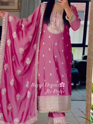 Ethnic Motifs Embroidered Zari Chanderi Cotton Kurta With Trousers & Dupatta