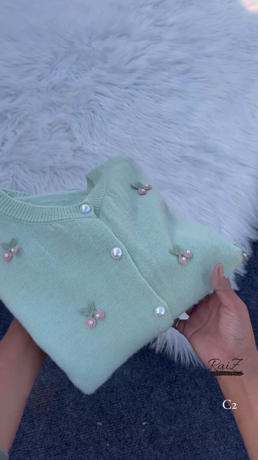 Clara round neck soft knit pearl button cardigan - Image 2