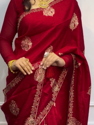 Ethnic Motifs Embroidered Zari Semi Silk Saree – A Fusion of Tradition and Elegance
