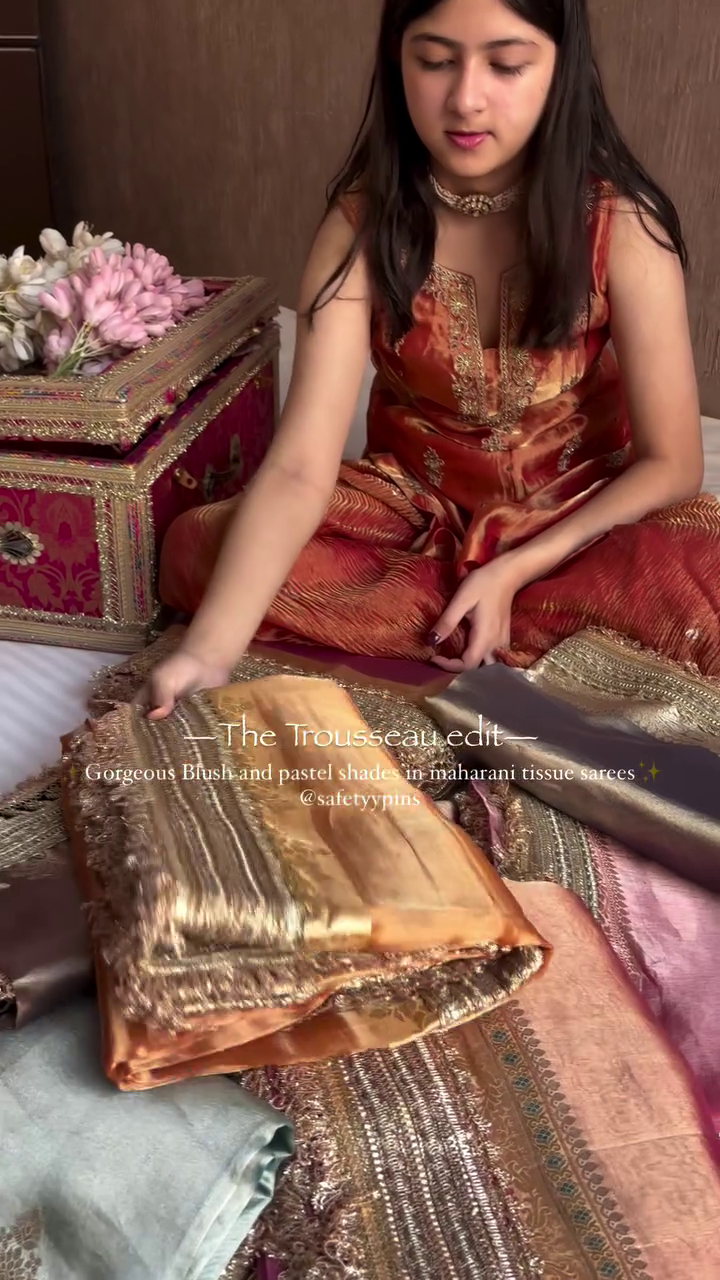 Heeramandi Edition Dyed Tissue Silk Saree with Lace Stitched Detailing - Image 4