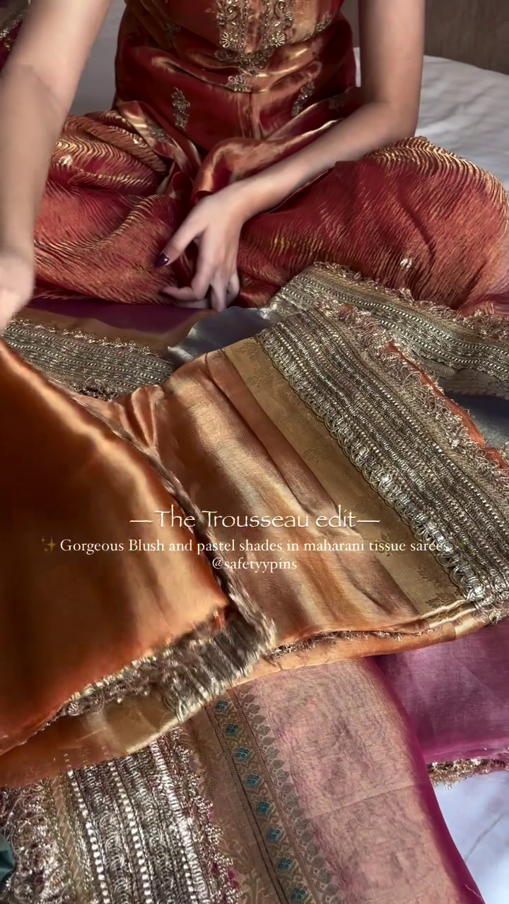 Heeramandi Edition Dyed Tissue Silk Saree with Lace Stitched Detailing - Image 5