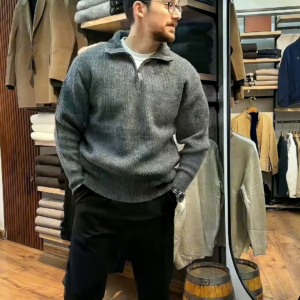 Classic Quarter-Zip Spun Cotton Sweater with Ribbed Trims