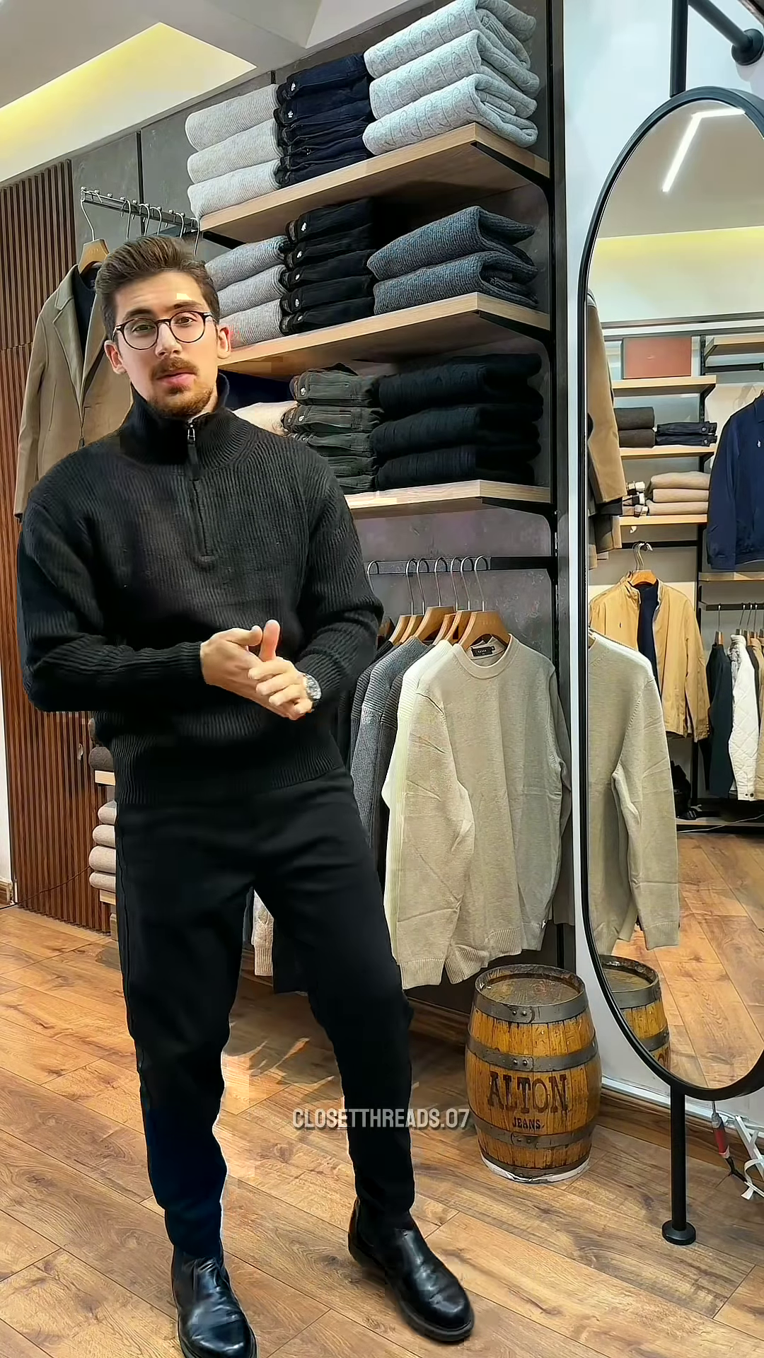 Classic Quarter-Zip Spun Cotton Sweater with Ribbed Trims - Image 3