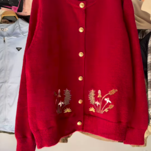 Floral Embroidery Knit Cardigan for Middle-Aged and Elderly Women – Loose, Large-Size, Long Design