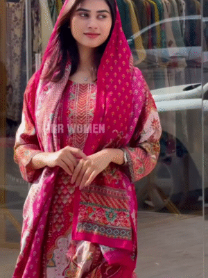 New Superb Pink Color Maslin Embroidery Printed Mirror Salwar Suit Set