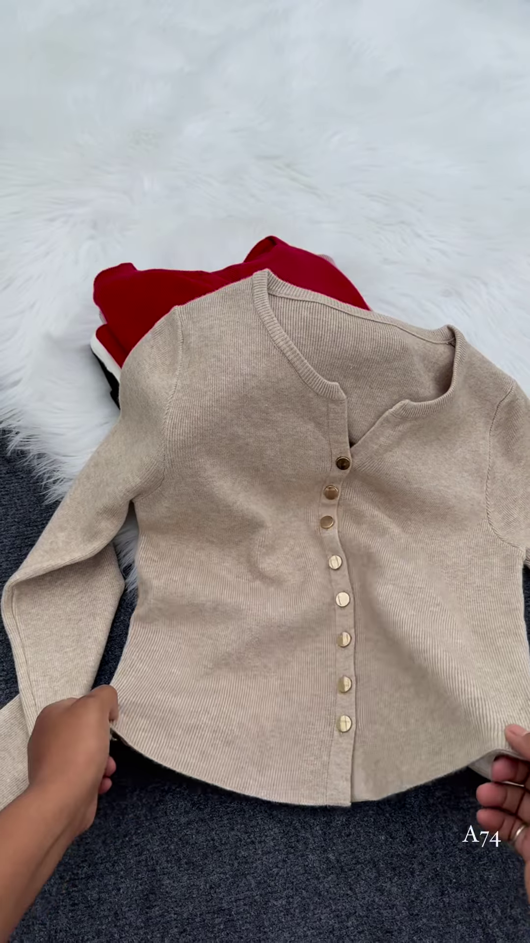 Women's Solid Round Neck Beige Sweater - Image 2