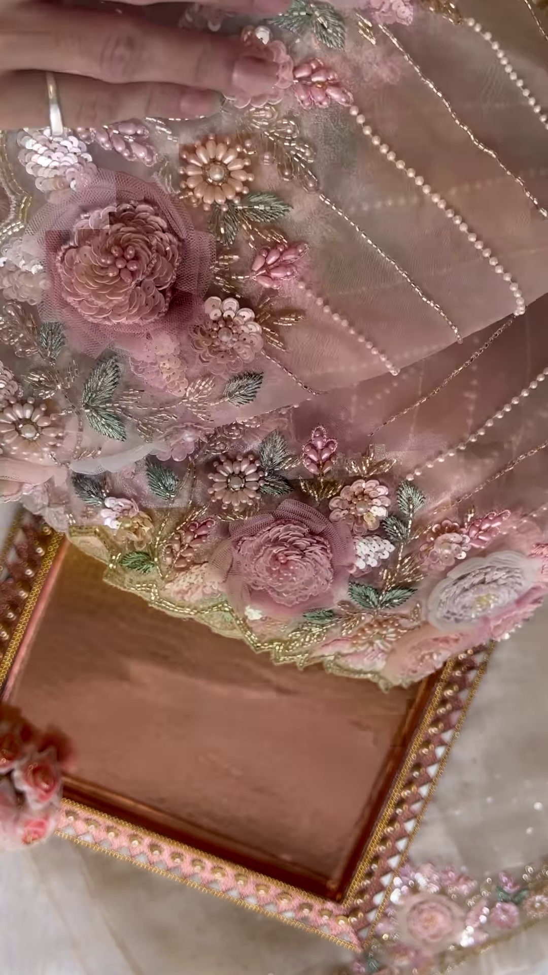 Elegant Embroidered Saree with Floral Motifs and Pearl Accents - Image 2