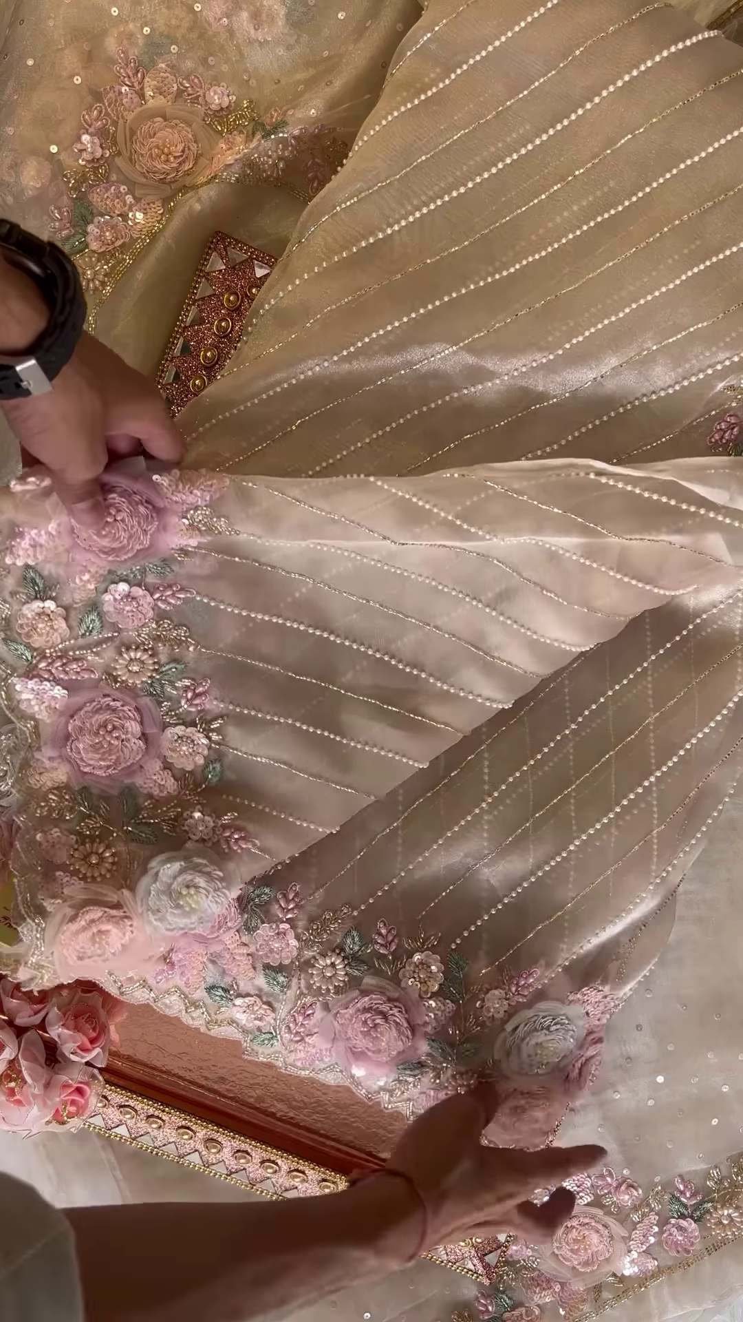 Elegant Embroidered Saree with Floral Motifs and Pearl Accents - Image 4