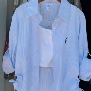 Classic Ralph Lauren Pinstripe Shirt with Contemporary Tank Styling