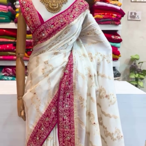 White & Pink Handloom Mercerised Cotton Bengal Saree – A Graceful Symbol of Elegance