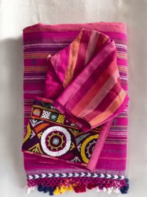 Bhujodi Weaving Kala Cotton Saree And Blouse Combo With Intricate Patterns, Handcrafted Elegance, Traditional Motifs, Rich Texture, And Cultural Heritage