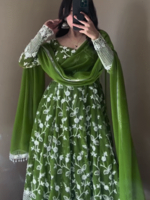 💚 Mehendi Green Anarkali Set with Heavy Thread & Sequin Work – A Regal Affair 💚