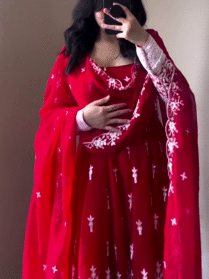 ✨ Red Faux Georgette Embroidery Work Long Gown – A Perfect Blend of Elegance & Grace ✨