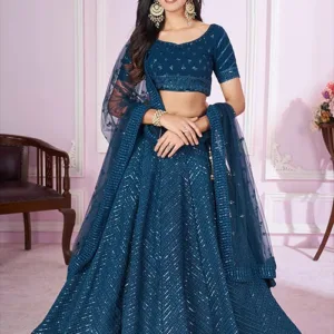 Stylish Blue Georgette Lehenga Choli with Net Dupatta