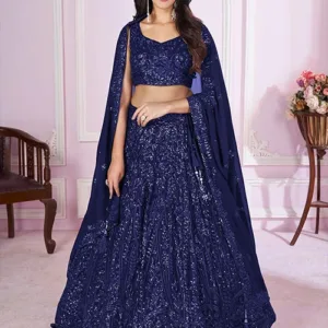 Stylish Blue Lehenga Choli with Georgette Blouse & Dupatta