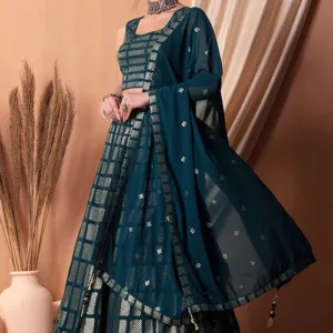 Teal Blue Bollywood Georgette Lehenga Choli Online