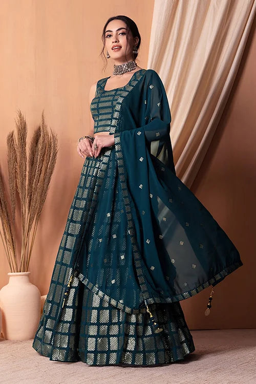 Teal Blue Bollywood Georgette Lehenga Choli Online