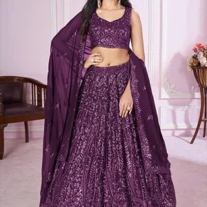 Designer Purple Wedding Lehenga Choli with Dupatta