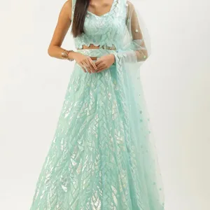 Bollywood Style Blue Lehenga Choli with Thread Embroidery