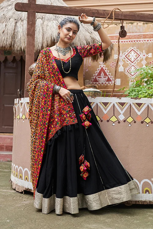 Black Color Navratri Special Chaniya Choli with Heavy Dupatta Work