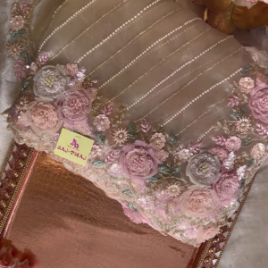 Elegant Embroidered Saree with Floral Motifs and Pearl Accents