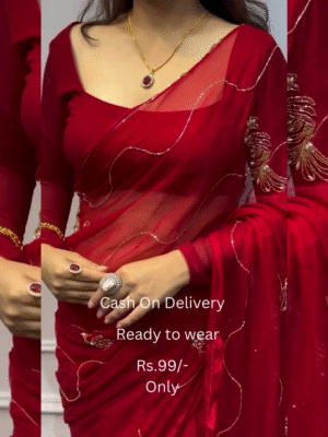 Elegant Women’s Pure Georgette Pre-stitched Saree With Designer Blouse