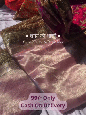 Elegant Tissue Silk Saree with Stripes and Jacquard Weave Zari Border – A Timeless Ethnic Ensemble