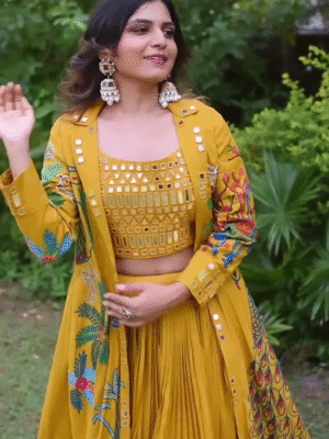Radiant Yellow Sharara Suit with Embroidered Koti & Blouse for Women