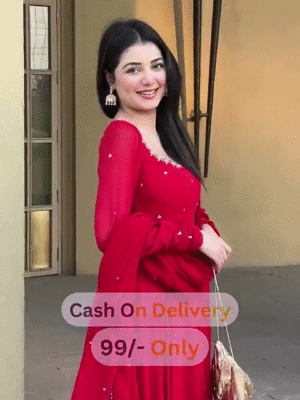 ❤️ Red Charm – Elegant Fully Stitched Anarkali Set ❤️