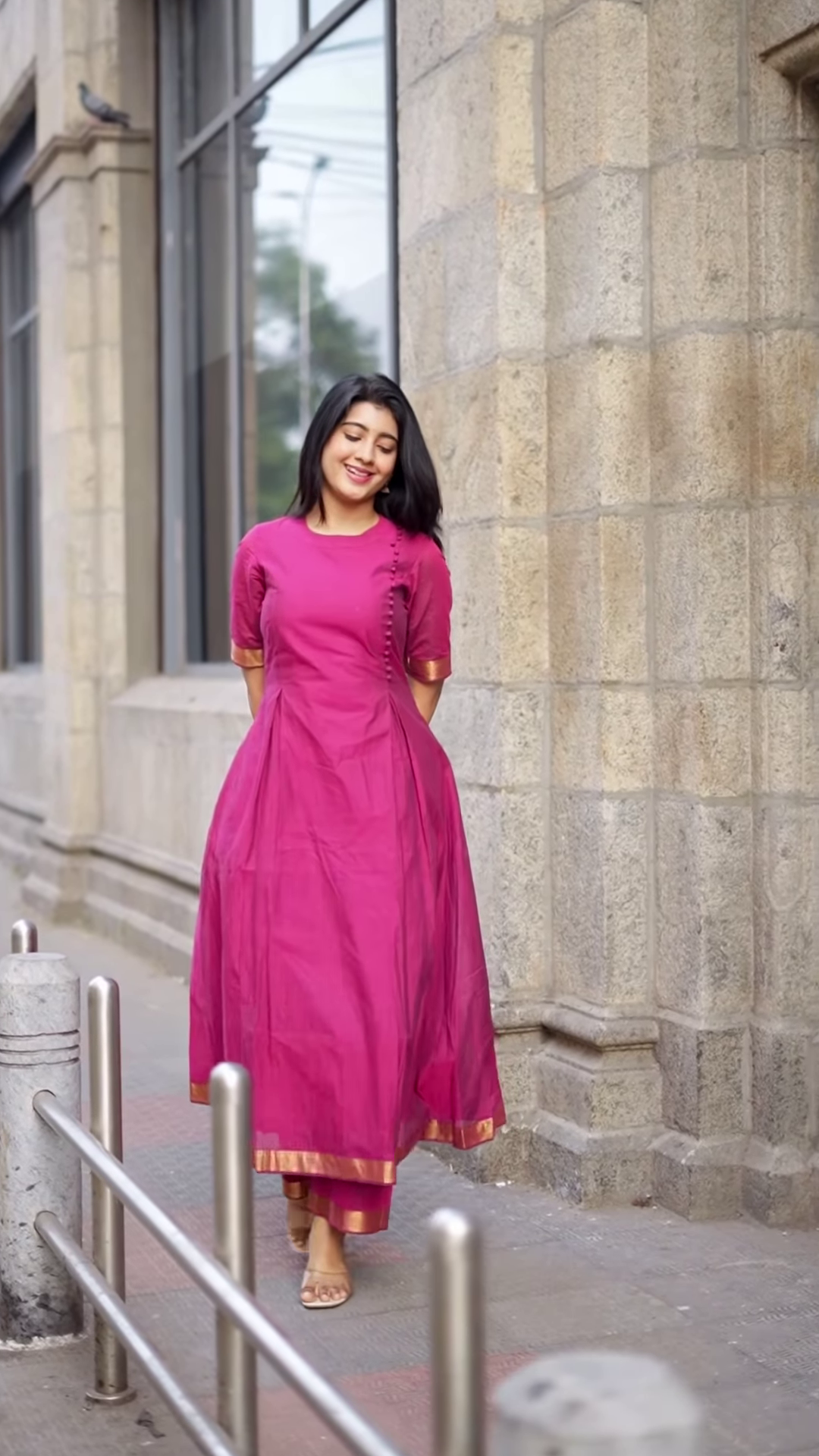 Elegant Magenta Flared Kurta Set with Gold Border – Timeless Ethnic Charm for Festive & Everyday Grace - Image 5
