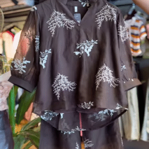 Embroidered Sheer Co-Ord Set – Chic & Breezy Elegance ☕✨