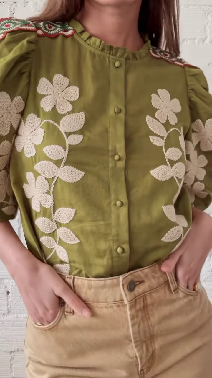 Boho-Inspired Embroidered Button-Down Shirt β Earthy Elegance in Every Stitch π - Image 6