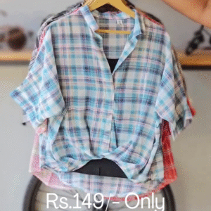 Casual Women’s Oversized Plaid Button-Down Shirt with Roll-Up Sleeves – Lightweight Summer Cotton Check Shirt for Everyday Wear