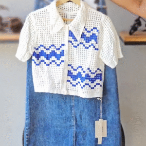Handcrafted Charm: Crochet Crop Top & Denim Skirt Set – Breezy, Boho, Beautiful
