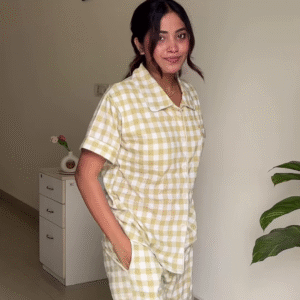 Padded Cotton Night Suit – Yellow Gingham Co-Ord Set for Ultimate Comfort & Style