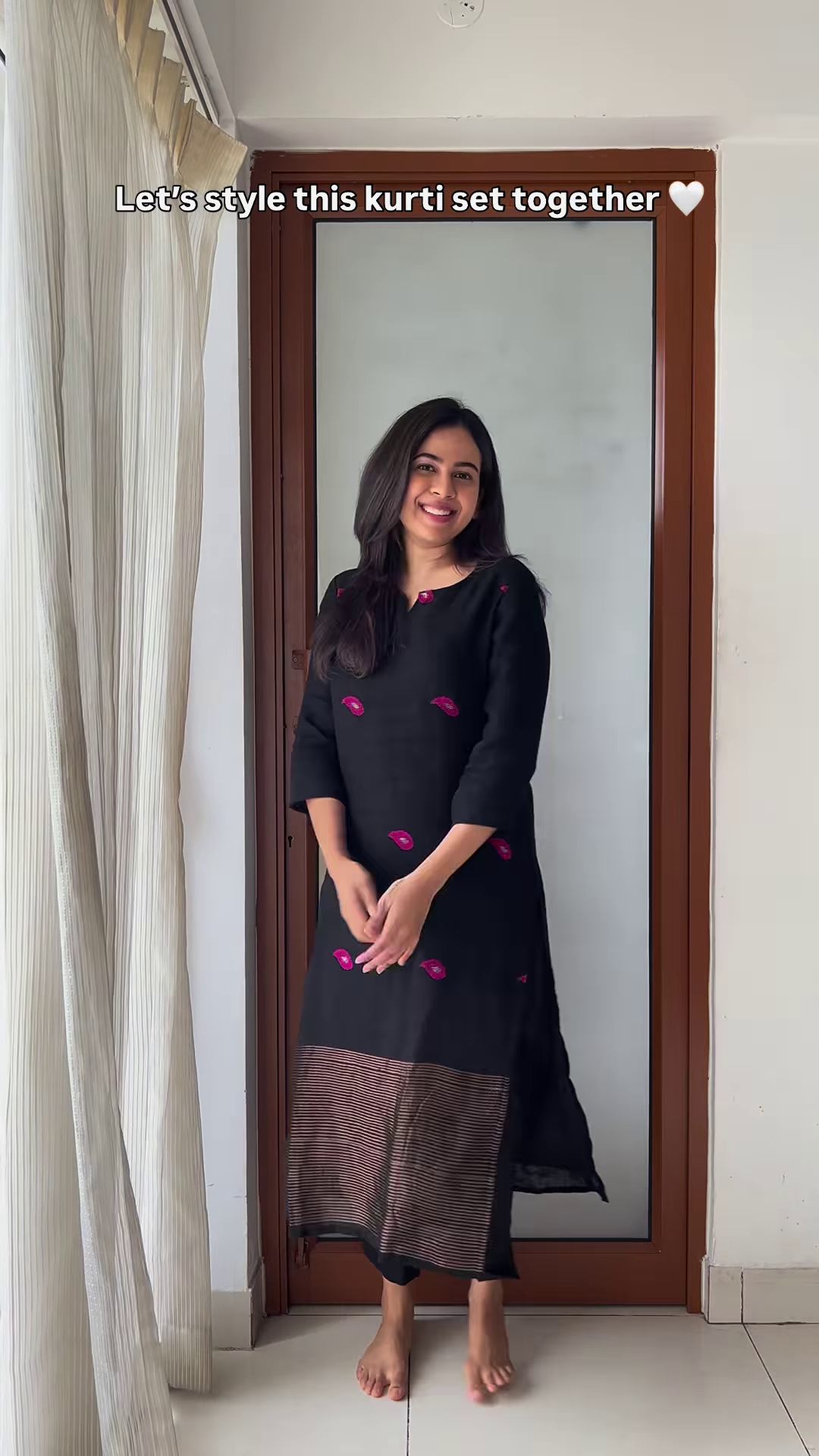 Elegant Black Kurti Set with Vibrant Pink Embroidery - Stylish Women's Ethnic Wear - Image 2