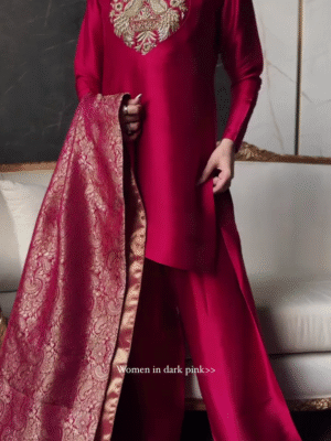 🩷Dark Pink Satin Suit with Embroidered Bodice & Brocade Dupatta