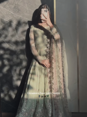🩷 Sage Green Embroidered Anarkali with Net Dupatta