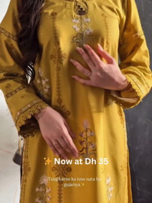 🌼 Mustard Yellow Embroidered 3-Piece Suit with Floral Printed Dupatta – Now at Dh 35 Only! 🌼
