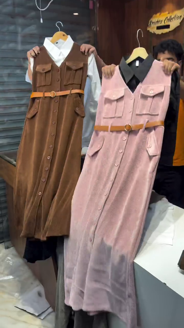 π€ Stylish Grey Corduroy Button-Down Midi Dress with White Shirt and Belt β Elegant Winter Fusion Wear for Women π€ - Image 3