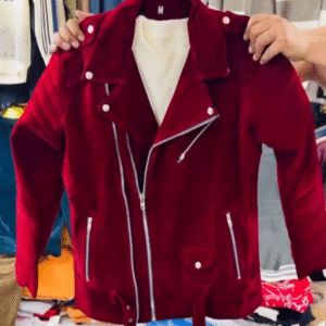 🔥 Crimson Edge Velvet Biker Jacket – Luxury Statement Outerwear 🔥