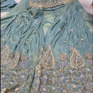 Seafoam Elegance Embroidered Sharara Set