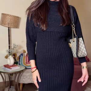 ✨ Luxe Black Knitted Winter Bodycon Dress – Elegant Warmth, Effortless Glam ✨