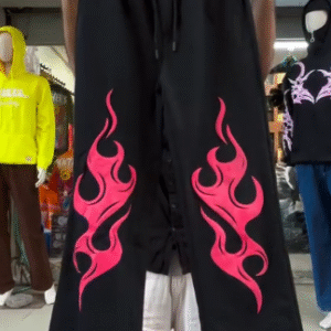 🔥 Inferno Vibe Wide-Leg Track Pants – Streetwear Edition 🔥