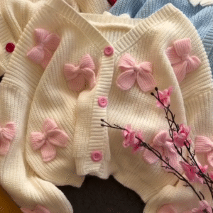 🎀 Sweet Blossom Bow Knit Cardigan – Soft, Cozy & Adorably Chic 🎀
