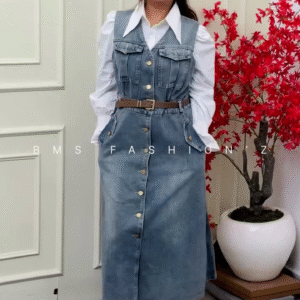 💙 Classic Denim Pinafore Maxi Dress with Belt – Timeless Style Meets Modern Comfort 💙