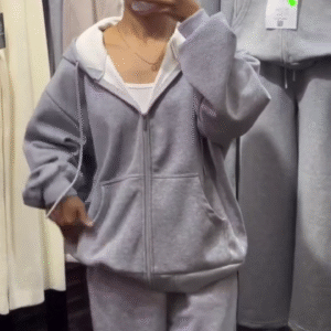 CloudSoft Zip-Up Hoodie Co-Ord Set – Everyday Comfort with Minimal Style ☁️🩶