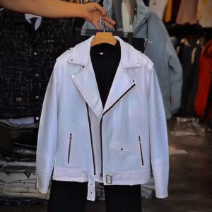 Urban Edge White Biker Jacket – Premium Street Style Essential 🤍🖤
