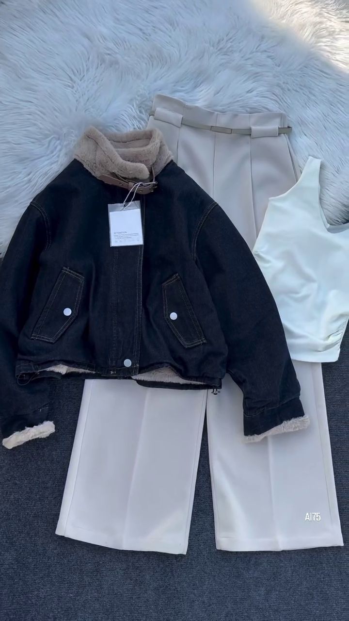 π€ Cozy Contrast Denim Jacket Co-Ord Look β Winter Street Luxe Set π€